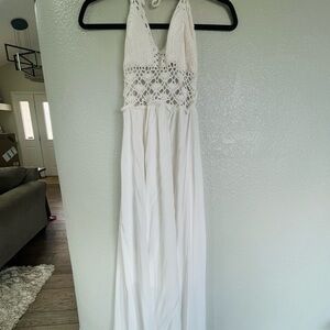 Elegant White Crochet Maxi Dress